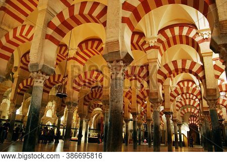 Cordoba, Spain - April 01, 2008 - Arches Within The Prayer Hall Of The Mezquita (mosque), Cordoba, S