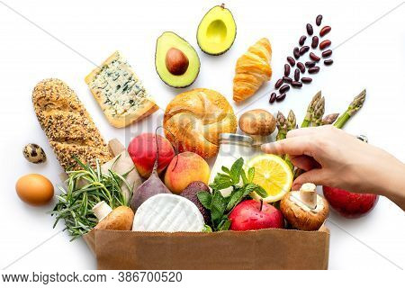 Complete Food Package.paper Food Bag. Delivery From The Supermarket. Delivery Of Products.food Conce