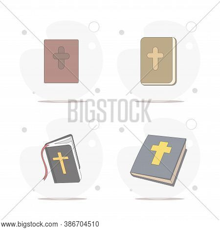 Holy Bible Flat Icon Set With Long Shadow Bible Book, Christian Religion Holy Bible Vector Flat Illu