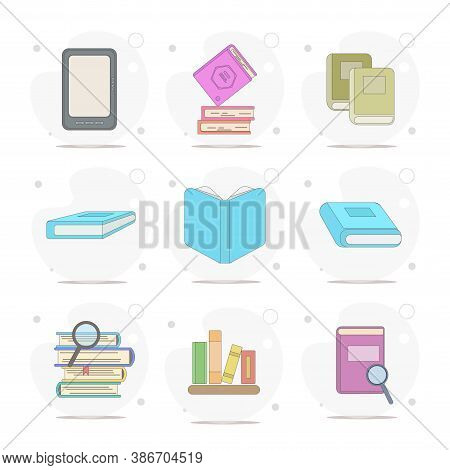 Book Flat Icon Set With Long Shadow, Open Book, Education, Electronic Book, Tutorial, Video Book Vec