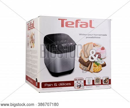 Zaporizhzhya, Ukraine - 07 September 2020: Tefal Bread Machine In A Box On A White Background.