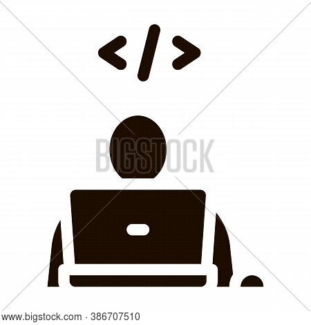 Programmer Coding Laptop Vector Icon. Write Coding System, Data Encryption Pictogram. Web Developmen