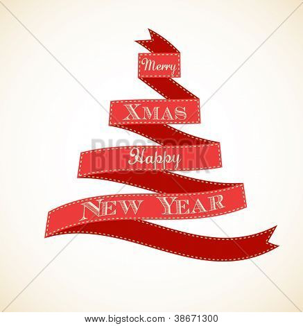 赤いリボンで作ったクリスマス ツリー