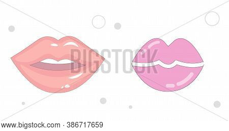 Lips Vector Flat Illustration On White Background. Woman Lips Kissing Flat Icon