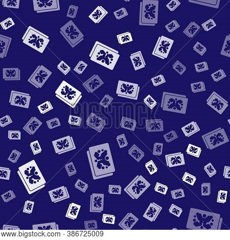 White Rorschach Test Icon Isolated Seamless Pattern On Blue Background. Psycho Diagnostic Inkblot Te