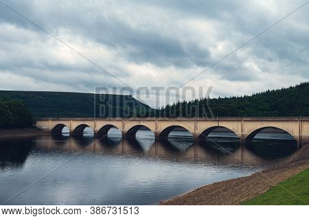 Bridge Over Lower Derwent Reservoir As It Joins Ladybower Reservoir In Peak District National Park, 