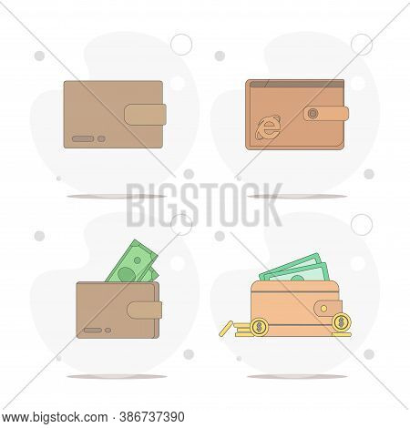 Wallet With Money. Purse Vector Flat Illustration On White Background