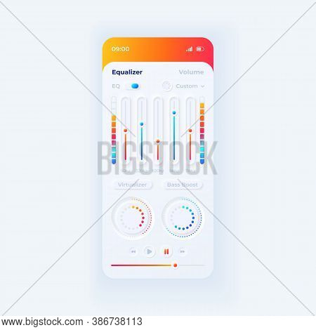 Equalizer Smartphone Interface Vector Template. Mobile App Page White With Orange Gradient Design La