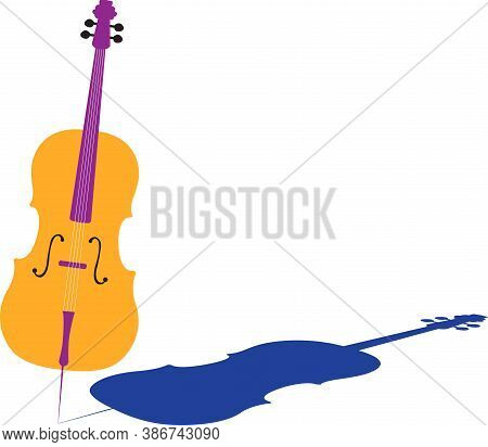 Golden Cello Isolated On White Background With Shadow