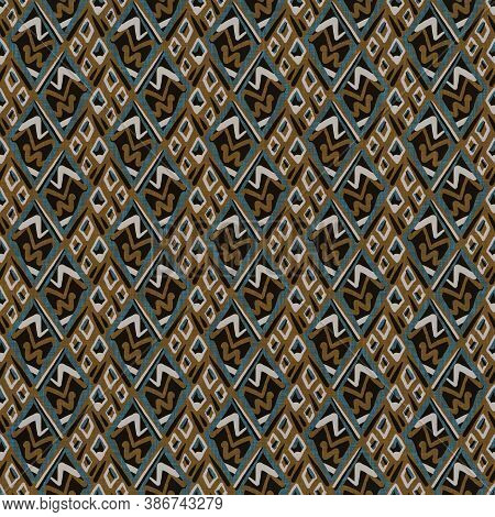 Seamless Dark Blockprint Linen Background. Moody Watercolor Wash Texture. Mid Century 50s Soft Furni