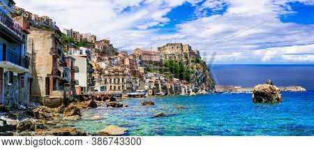  beautiful places and towns of Calabria - medieval Scilla with old castle. Italian summmer holidays
