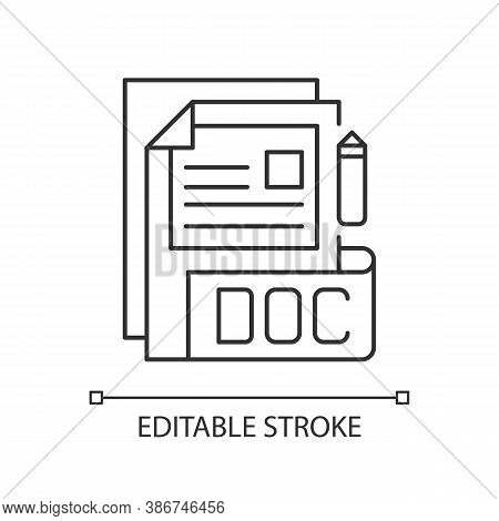 Doc File Pixel Perfect Linear Icon. Document File Format. Word Processing Software. Thin Line Custom