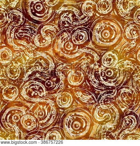 Seamless Modern Sepia Brown Blockprint Collage Print. Grunge Watercolor Texture Background. Worn Mot