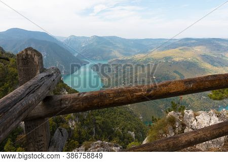 Tara National Park, Serbia. Viewpoint Banjska Stena. View At Drina River Canyon And Lake Perucac