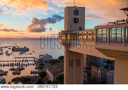 Sunset View From The Lacerda Elevator In The Historic Center Of Salvador, Bahia, Brazil