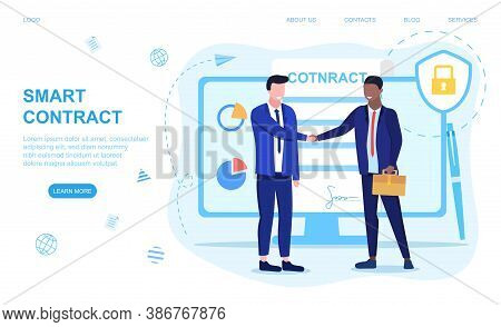 Signing A Digital Contract Concept With Two Diverse Businessmen Standing In Front Of The Signed Cont
