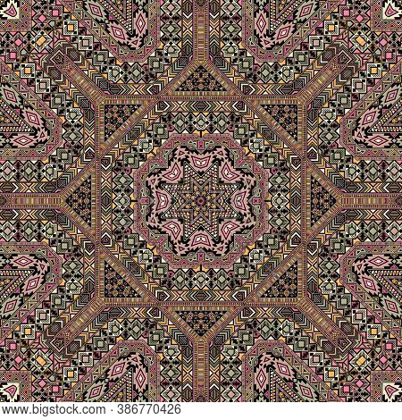 Vibrant Seamless Ornament With Geometric Elements Composition. Ethnic Apache Design. Tile Print. Sma