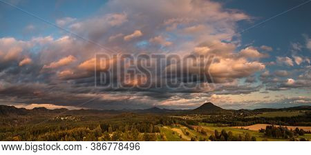 Autumn Landscape At Sunset, View Of Ruzovsky Vrch - Rosenberg Hill, Bohemian Switzerland National Pa