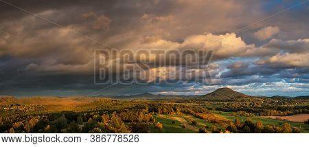 Autumn Landscape At Sunset, View Of Ruzovsky Vrch - Rosenberg Hill, Bohemian Switzerland National Pa