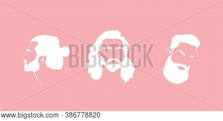Logo For A Barbershop Or Mens Hairdressing Salon. Vector Silhouette Of Mens Hairstyles And Beards.is