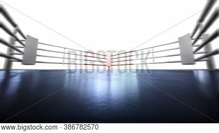 3d Boxer Arena. Isolated Empty Boxing Ring. Full Tribune. 3d Rendering