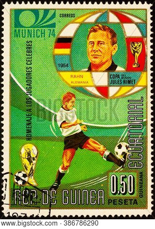 Moscow, Russia - September 23, 2020: Stamp Printed In Equatorial Guinea Shows German Football Player