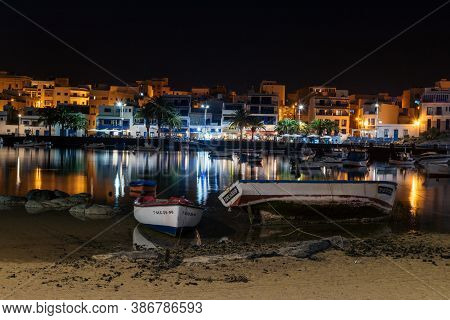 Lanzarote / Spain - September 25, 2020: Night View Of The Charco De San Gines In The Town Of Arrecif