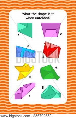 Abstract Educational Visual Puzzle With Unfolded Nets Of Basic 2d Shapes. Spacial Reasoning Skills T