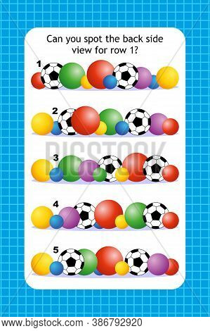 Abstract Educational Visual Puzzle With Rows Of Various Balls. Spacial Reasoning Skills Training.