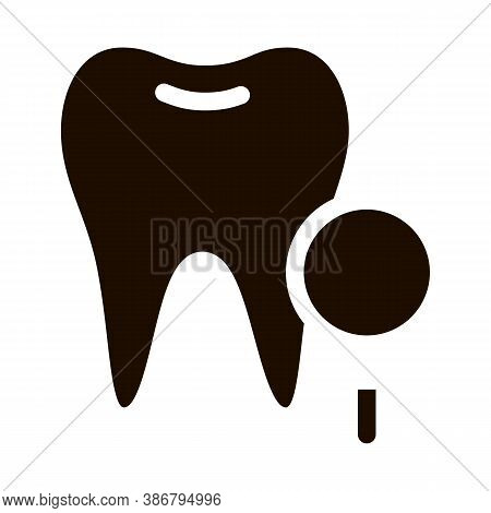 Dentist Stomatology Tooth Survay Vector Sign Icon . Magnifier And Healthy Tooth Enamel Pictogram. Ch