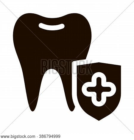 Dentist Stomatology Tooth Protection Glyph Icon Sign . Adamantine Substance Of Tooth Enamel Pictogra