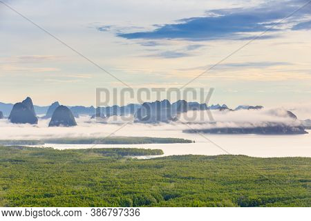 Samet Nangshe Viewpoint At Sunrise In Phang Nga, Thailand.