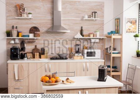 Modern Kitchen Design With Nobody In It - Bread Toaster In Kitchen With Nobody In It. Modern Kitchen