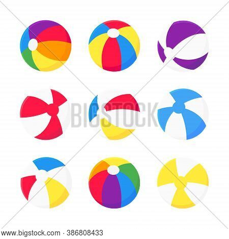 Inflatable Beach Balls Set Flat Style Design Vector Illustration Icon Signs Isolated On White Backgr
