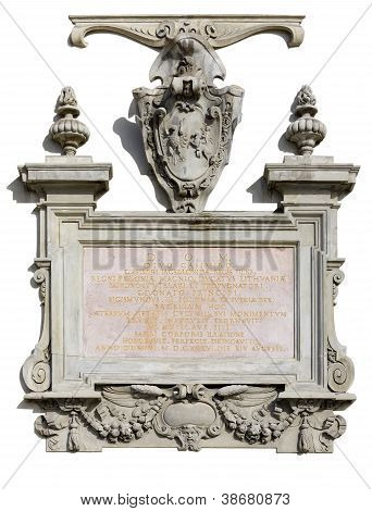 Basrelief Granit und den lateinischen text