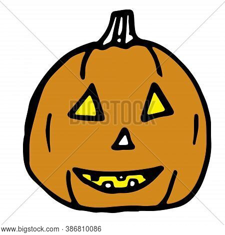 Orange Pumpkin For Halloween. Vector Pumpkin In Doodle Style, Graphics