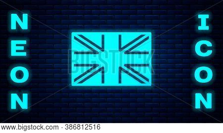 Glowing Neon Flag Of Great Britain Icon Isolated On Brick Wall Background. Uk Flag Sign. Official Un
