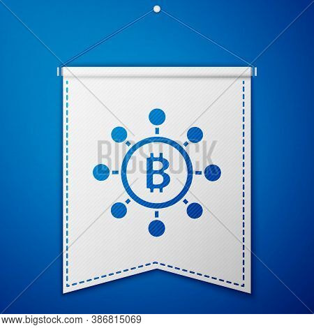Blue Blockchain Technology Bitcoin Icon Isolated On Blue Background. Abstract Geometric Block Chain 