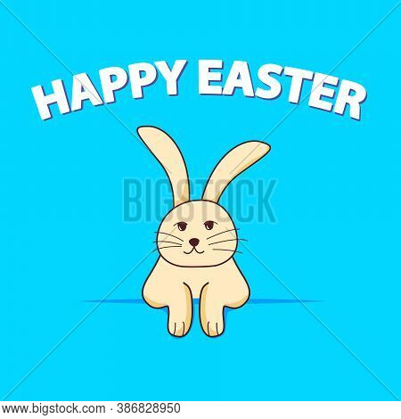 Happy Easter. Happy Rabbit.i Solated On Bluebackground.