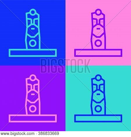 Pop Art Line Slavic Pagan Idol Icon Isolated On Color Background. Antique Ritual Wooden Idol. Vector