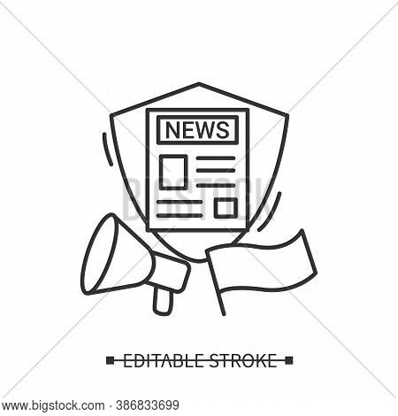 Freedom Speech Line Icon. Correspondents Protection.free Of Press. Freedom Day. Inviolability Of Jou