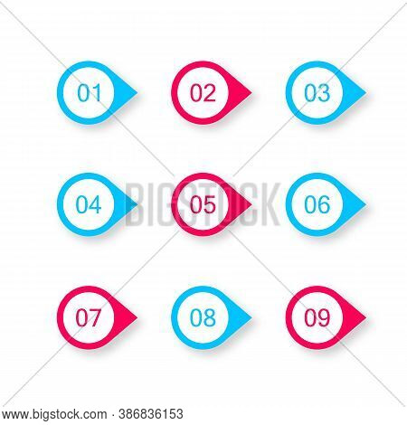 Color Set Of Nine Numbers. From 0 To 9. 3d Point Numbers