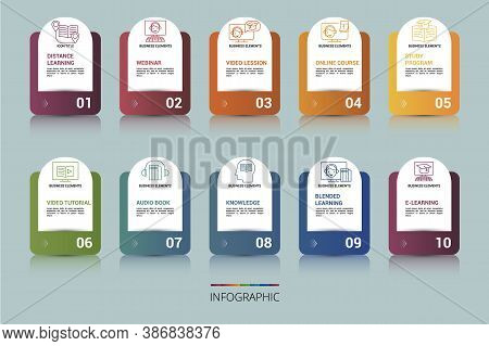 Infographic E-learning Template. Icons In Different Colors. Include Distance Learning, E-learning, B