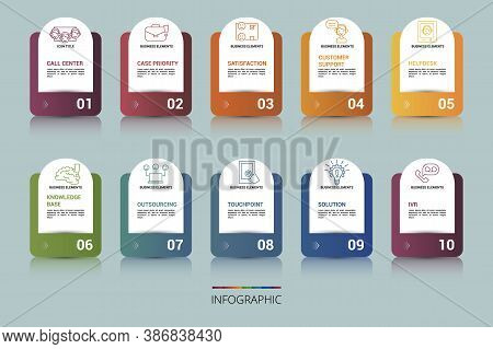 Infographic Customer Service Template. Icons In Different Colors. Include Ivr, Solution, Touchpoint,