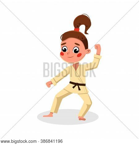 Girl Athlete Practicing Karate, Kid In Sports Uniform Doing Physical Exercise, Active Healthy Lifest