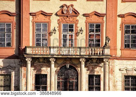 Detail Of The Balcony Of The Ruined Libechov Castle With Row Of Windows