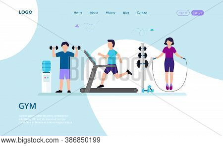 Health And Sport, Fitness And Workout Concept. Male And Female Cartoon Characters Execising, Jumping