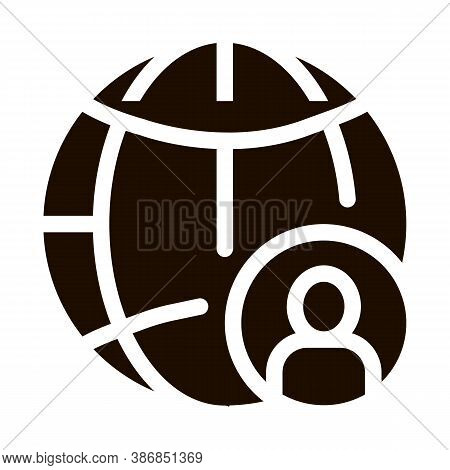 Planet Glob And Man Silhouette Job Hunting Glyph Icon . Hunting Business People And Recruitment Cand