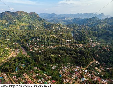 Aerial Drone Shot Of Lushoto Village In Usambara Mountains. Remote Place In Tanga Province, Tanzania