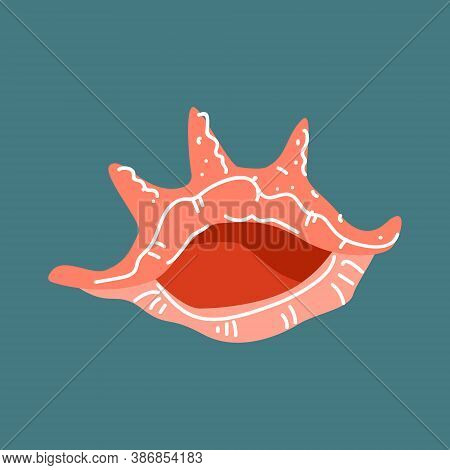 Coral Seashell. Inhabitant Of The Tropical Seabed Clip Art. Stock Vector Hand Drawn Flat Illustratio